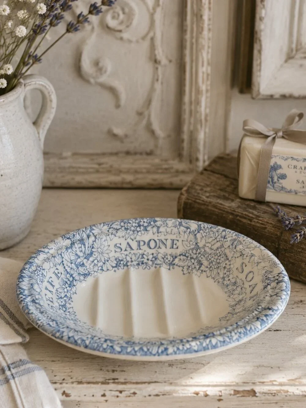 Vintage Blue and White Transferware Ceramic Soap Dish